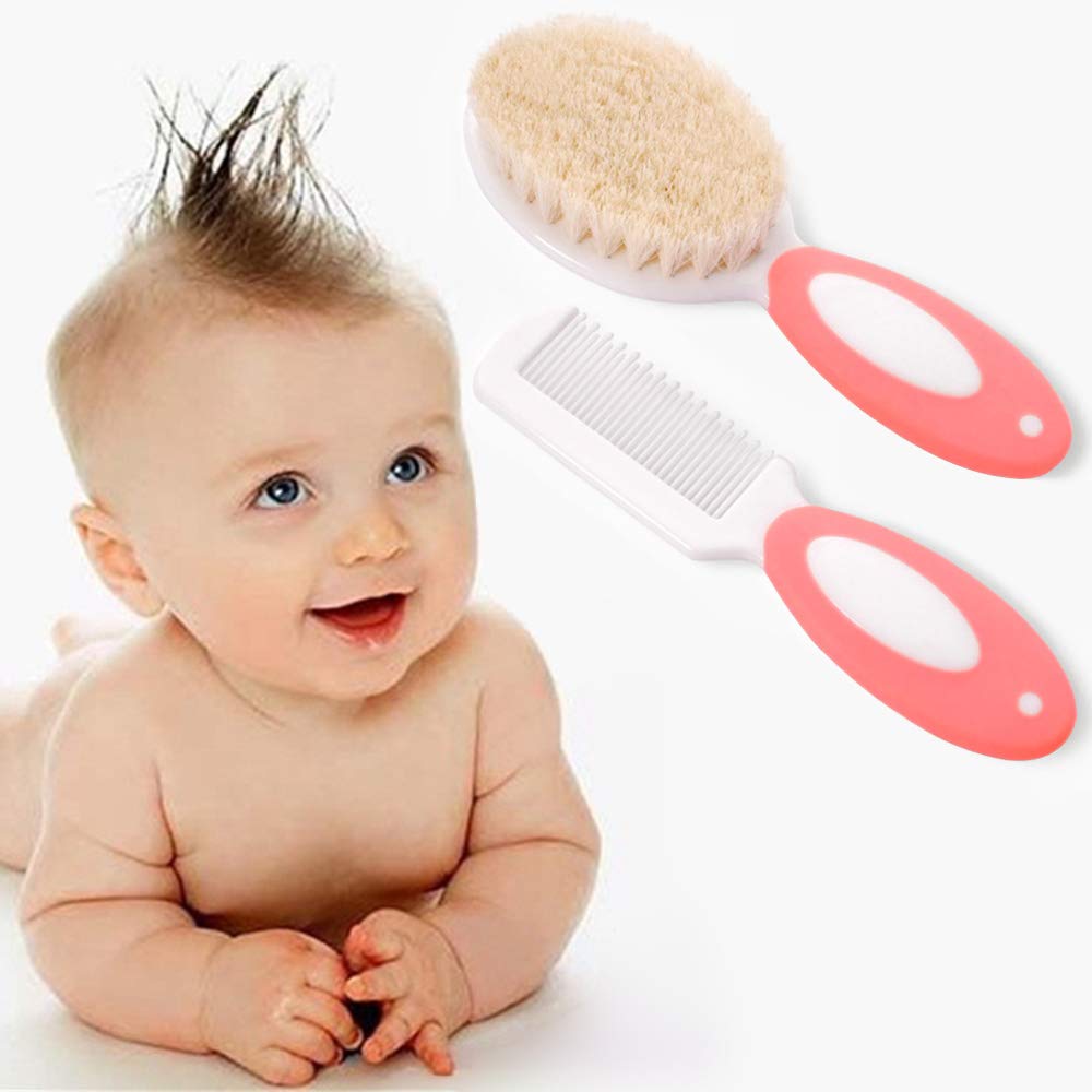 Baby Hair Brush for Newborns & Toddlers | Natural Soft Goat Bristles | Ideal for Cradle Cap | Perfect Baby Registry Gift (Light Pink)