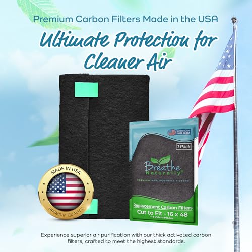 Universal Cut to Fit Carbon Activated Air Filter - Replacement Charcoal Filters - Pre Filter Carbon Sheet for Air Purifier, Vent Filters & More - Packed in USA (Pack of 1, 16x48)