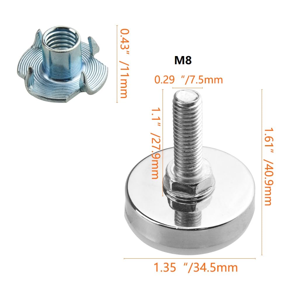 TOVOT 20PCS M8 Furniture Leveling Feet with T-Nuts 35×4