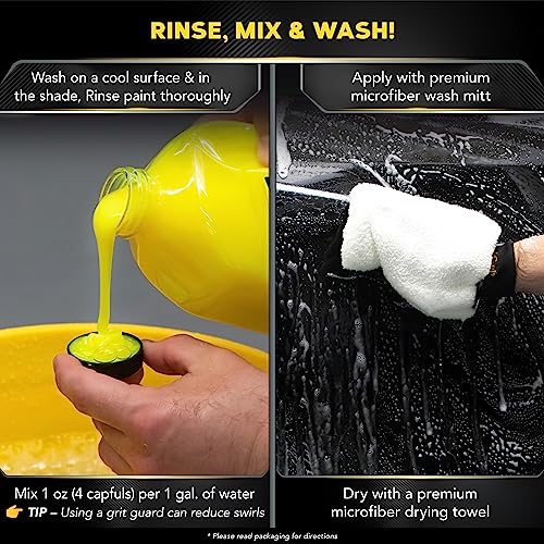 Meguiar&#39;s Ultimate Wash &amp; Wax - Premium Car Wash Soap and Wax Cleans Paint, Adds Gloss and Shine, and Leaves Behind Additional Wax Protection, Wash Wax Combo - 2 in 1 Car Wash, 48 Oz