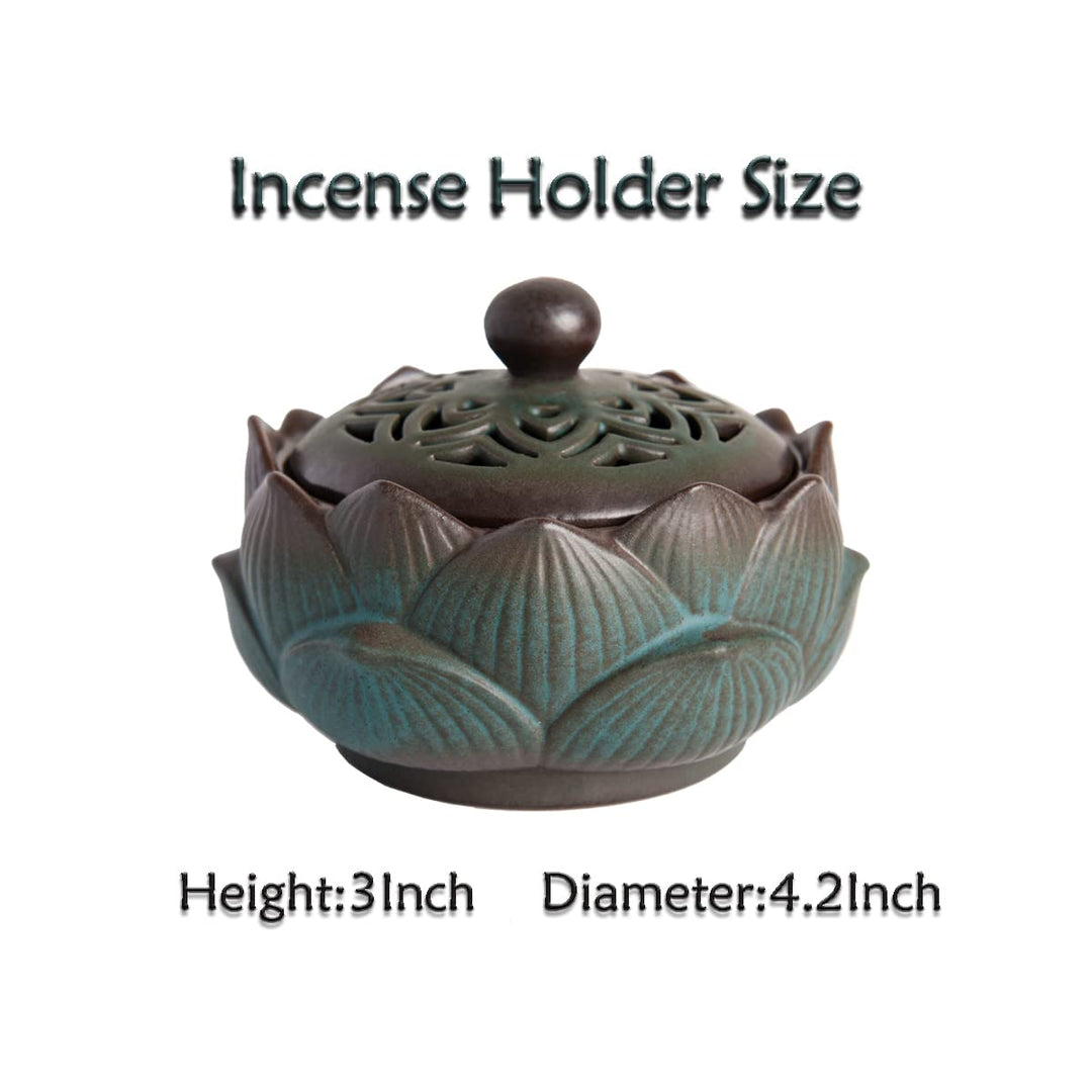 ChorZhow Incense Burner or Incense Cone Holder,Lotus Cone Incense Burner,Incense Cone Holder for Incense Cone and Coil Incense, Coil Incense Burner Set for Office Yoga and Home,Green