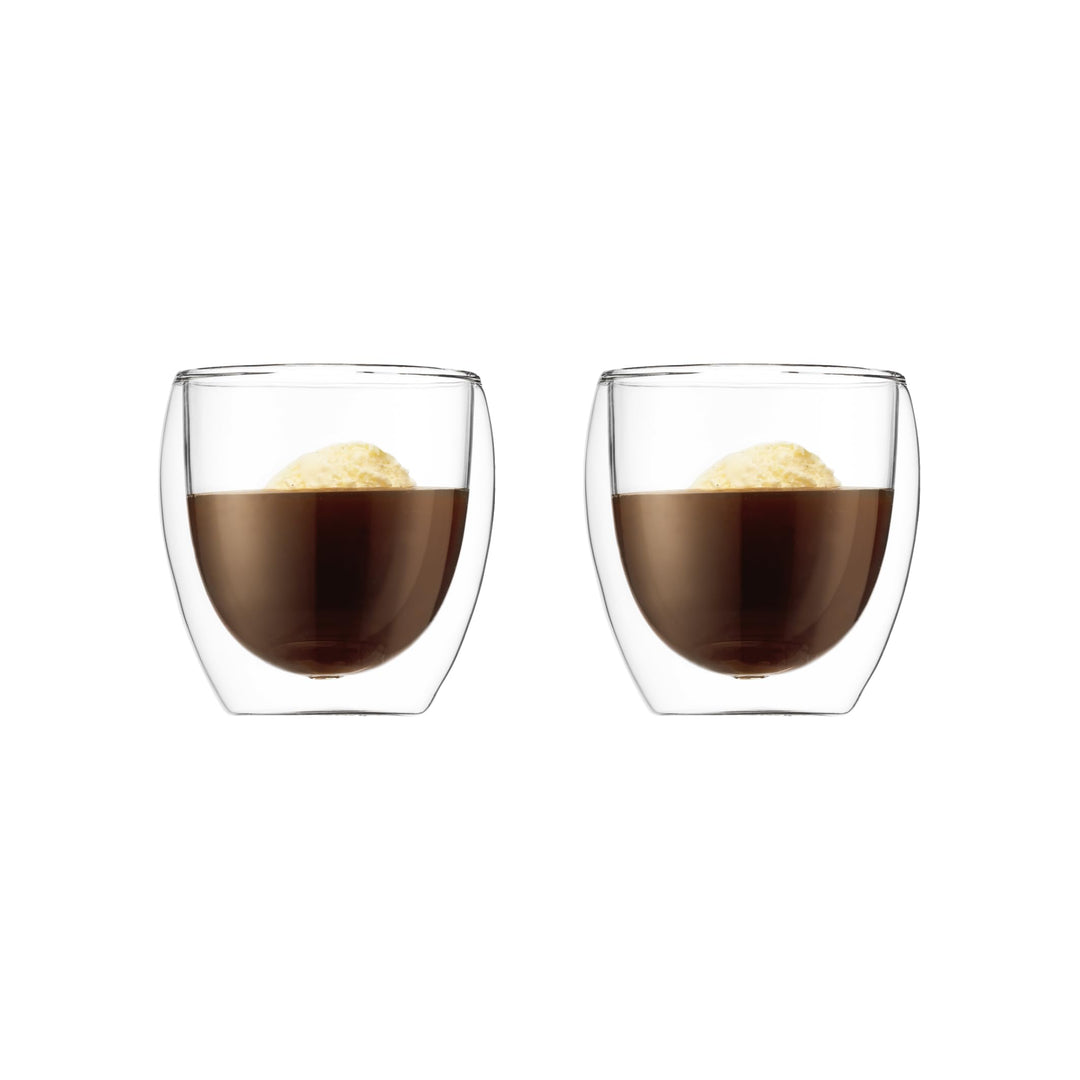 8 oz Pavina Double Wall Glasses, High Heat Borosilicate Glass, 2 Pack, Clear