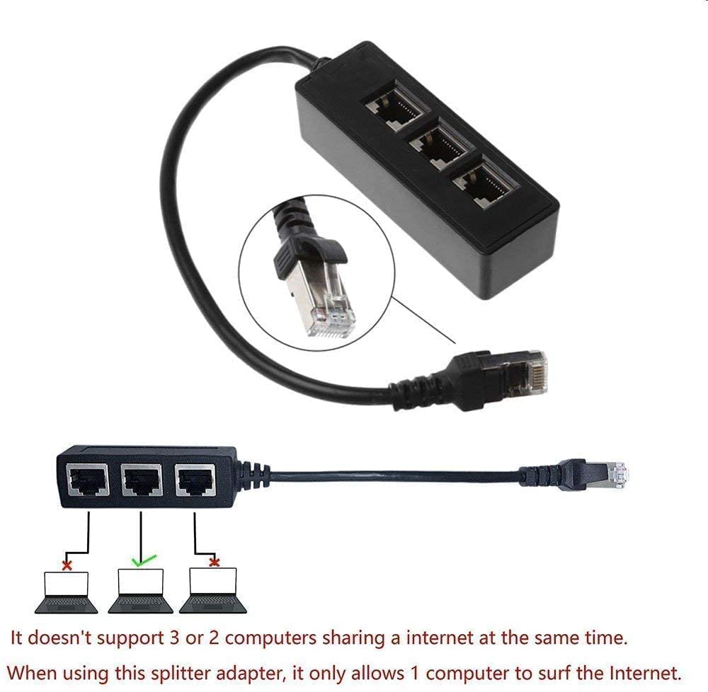 RJ45 Ethernet Splitter Cable, Sartyee RJ45 Y Splitter Adapter 1 to 3 Port Ethernet Switch Adapter Cable for CAT 5/CAT 6 LAN Ethernet Socket Connector Adapter Cat5 Cat6 Cable - ONE at A TIME