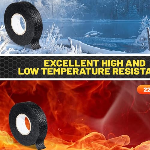 4 Rolls Wire Loom Harness Tape, Wiring Harness Cloth Tape, Black Adhesive Fabric Tape for Automobile Electrical Wire harnessing Noise Damping Heat Proof 19 mm X 15m