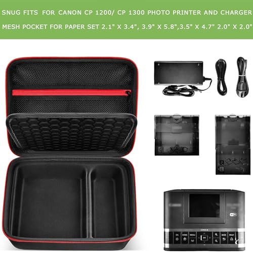 Case Compatible with Canon SELPHY CP1500/CP1300/ CP1200 Wireless Compact Photo Printer and Color Ink and Paper Set/Battery- Organizer Storage Bag Only (Black)