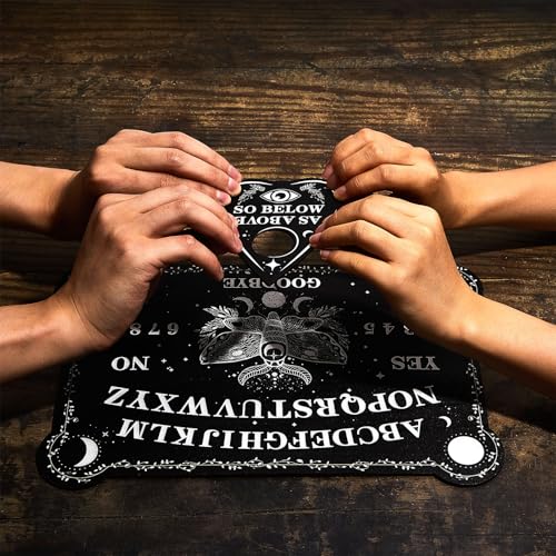 Pendulum Dowsing Divination Board Set Black Wooden Talking Board with Planchette Accessories for Teens Adults Birthday Party and Family Gatherings Games Supplies (Moth Style)