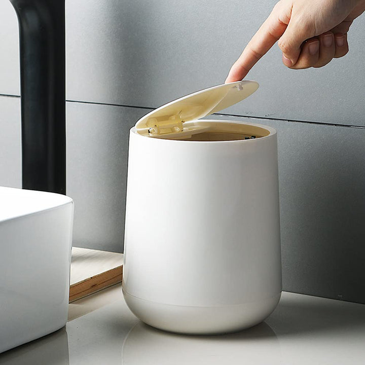 Small Garbage Can,Small Bathroom Trash Can with Lid Wastebasket for Bathroom Vanity, Desktop, Tabletop Or Coffee Table - Dispose of Cotton Rounds, Makeup Sponges, Tissues; 2 Liter (White)