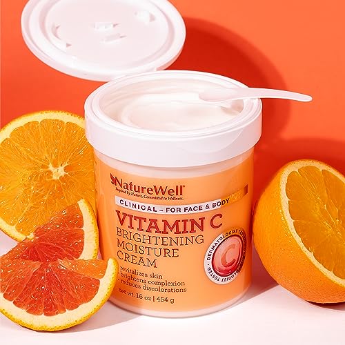 Clinical Vitamin C Brightening Moisture Cream for Face & Body, Anti-Aging Skincare, Firming, Nourishing, Reduces Discoloration, Improves Overall Tone & Texture, Non-Greasy 1.0, 16 Oz