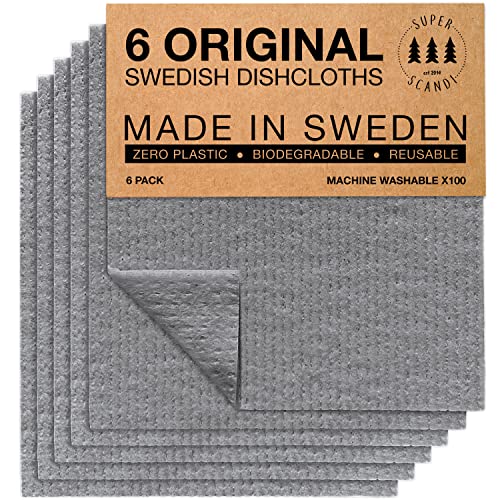 SUPERSCANDI Swedish Dishcloths for Kitchen 6 Pack of Gr