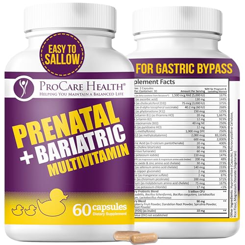 Prenatal Bariatric Multivitamin with Iron (60 Easy to Swallow Capsules) – for Women, Bariatric Vitamins for Gastric Bypass &amp; Gastric Sleeve (1 Month Supply)