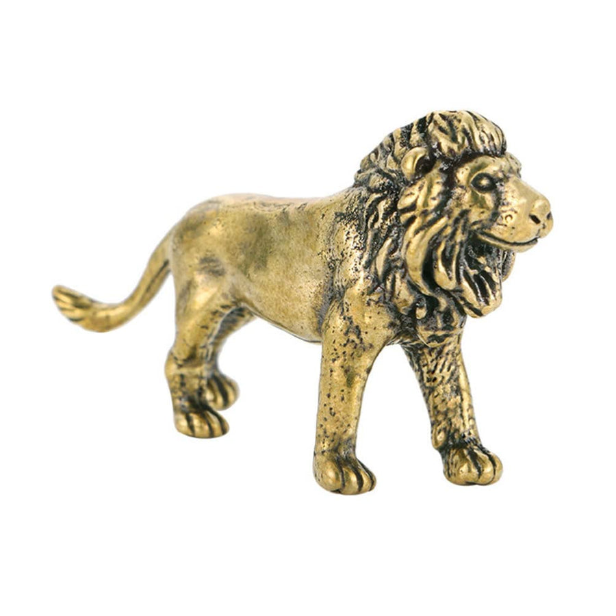 Retro Brass Lion Figurine Feng Shui Lion Statues Good Luck Wealth Collectible Figurines Lion Ornament Miniature Animal Sculpture for Home Desktop Decor Golden