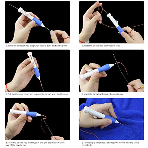 12 Piece Punch Needle Embroidery Kits, Embroidery Pen Needle Punch kit- Finger Protectors Craft Tools with Storage Box for Embroidery Floss Cross Stitching Beginner