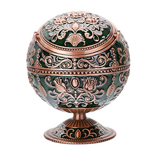 Windproof Ashtray with Lid for Cigarettes Metal Portable Cigar Ashtray Odor Eliminator for Indoor outdoor Hand Stamped Rose Pattern with Sparkle Fancy Gift for Men Women (Jasper -Red Copper)