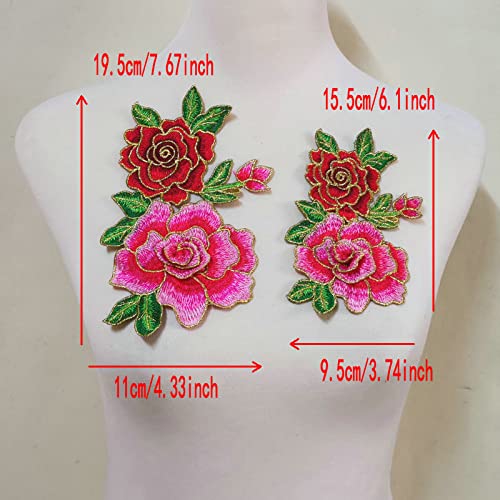 1 Set Lotus Flower Embroidery Applique Patches Sew on Pacthes Lace Fabric Motif Clothes Decorated DIY Sewing Supplies (Pink)