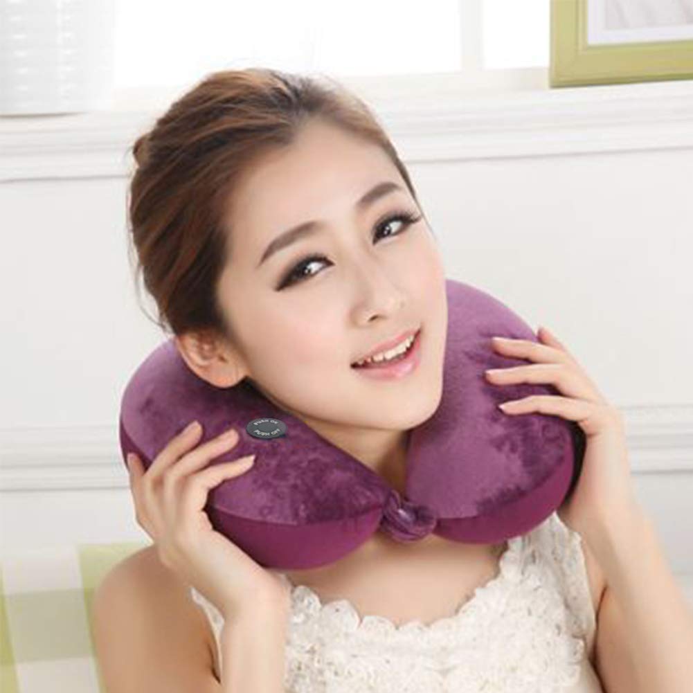 Vibrating Neck Pillow Massage Therapy for Traveling Home Rest Neck Pillows for Pain Relief, Best Gift for Parents Purple
