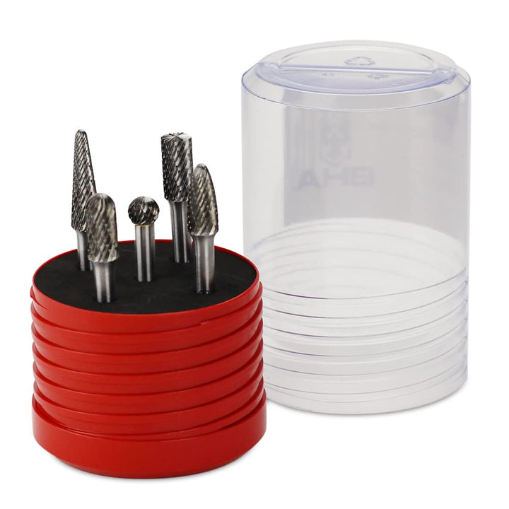 Tungsten Carbide Burr Die Grinder Rotary Tool Bit Set for Metal Contouring and Deburring, Double Cut with 1/4” Shank - 5 Pieces
