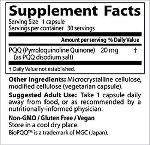 Doctor&#39;s Best PQQ with BioPQQ, Non-GMO, Vegan, Gluten &amp; Soy Free, 20 mg, 30 Count