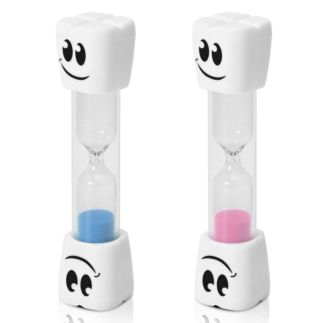 2 Minute Toothbrush Sand Timer for Kids -Set of 2 Small Blue and Pink Smiley Hour Glass