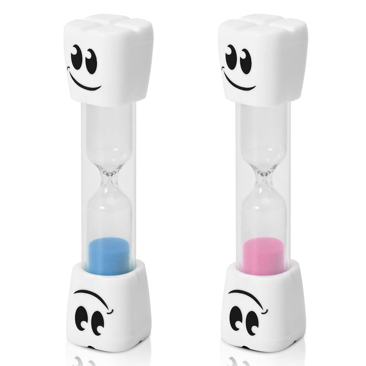 2 Minute Toothbrush Sand Timer for Kids -Set of 2 Small Blue and Pink Smiley Hour Glass