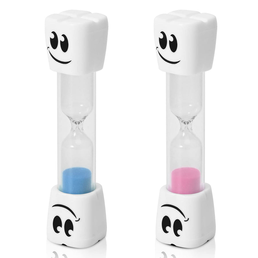 2 Minute Toothbrush Sand Timer for Kids -Set of 2 Small Blue and Pink Smiley Hour Glass