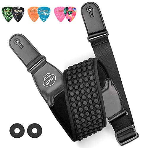 Guitar Straps for Electric Guitar Bass, 3.5 Wide Padded Guitar Strap Neoprene Pad with 3D Sponge Filling Bass Guitar Straps Adjustable Length from 45 to 55 with Strap Locks, Picks