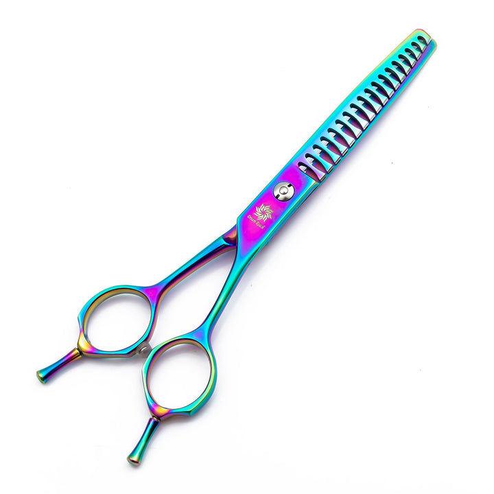 6.5/8.0'' Professional Chunker Shear Twin Tail Downward Curved Pet Grooming Thinning/Blending Scissors Dog&cat Grooming Chunkers Shear (6.5 inches) Rainbow