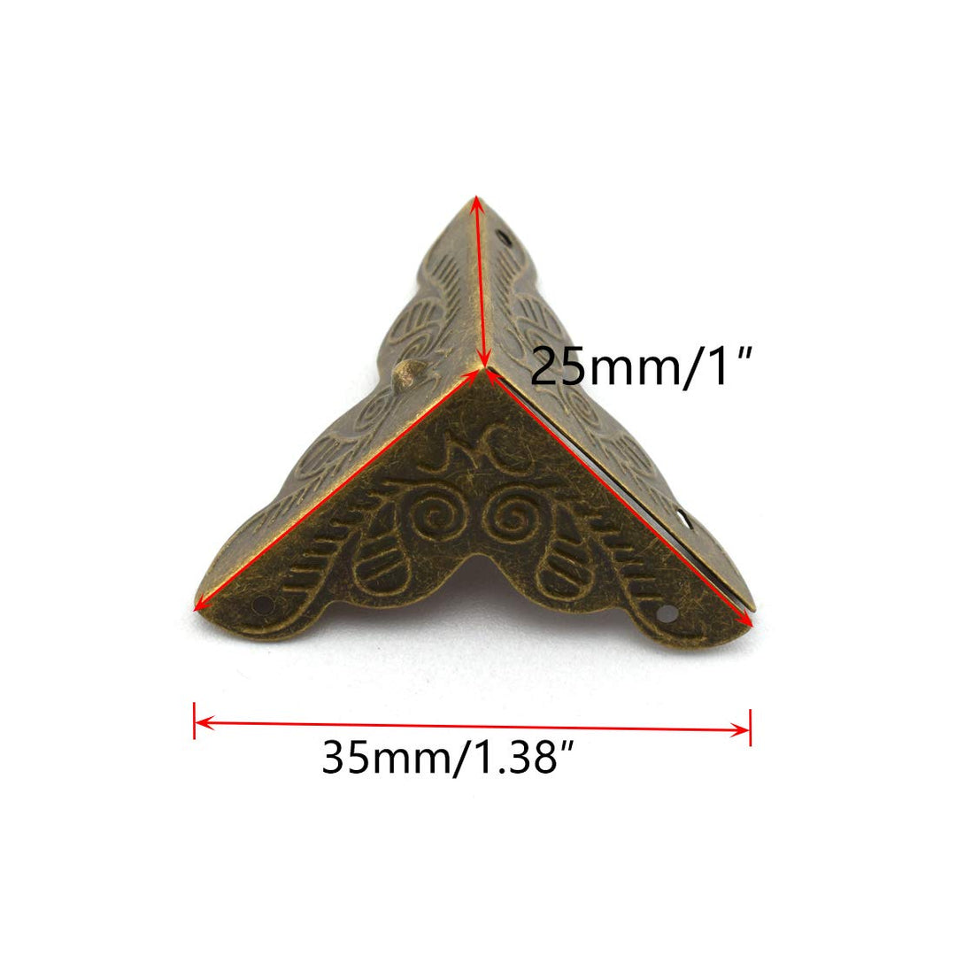 12 Pack Furniture Corner Protector 1 x 1 Antique Bronze Triangle Edge Decorative Metal Corner Guard for Storage Box Jewelry Case Cabinet Coffee Table Wooden Chest etc.
