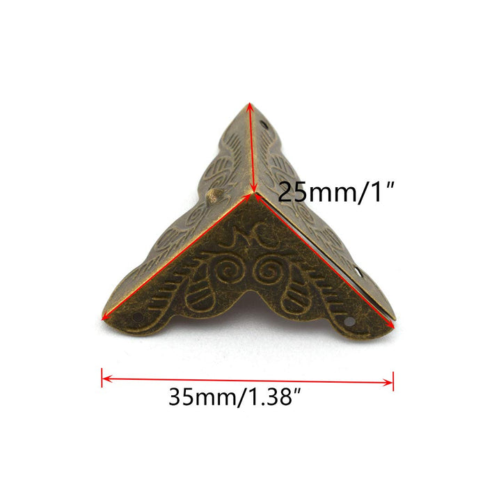 12 Pack Furniture Corner Protector 1 x 1 Antique Bronze Triangle Edge Decorative Metal Corner Guard for Storage Box Jewelry Case Cabinet Coffee Table Wooden Chest etc.