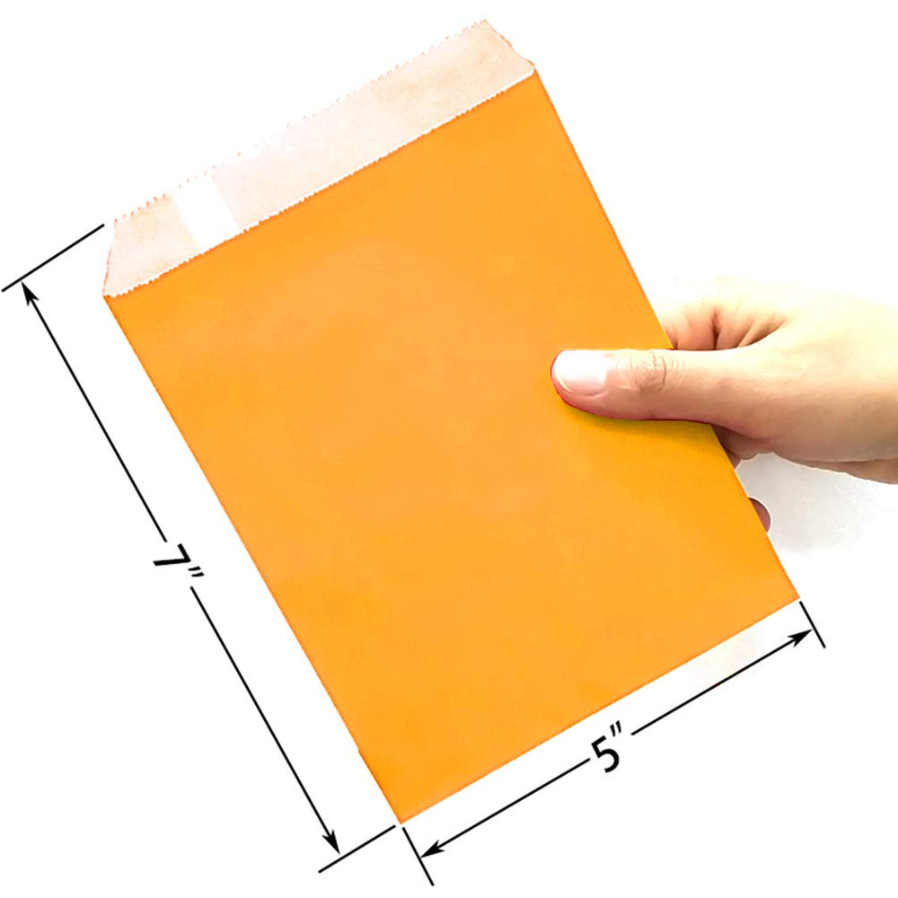 AZOWA 100 CT Small Paper Treat Sacks Orange 5 x 7 in Ca