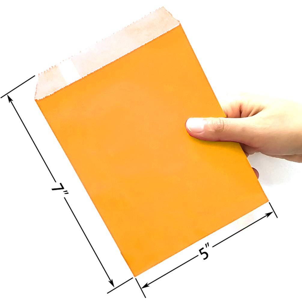 AZOWA 100 CT Small Paper Treat Sacks Orange 5 x 7 in Ca