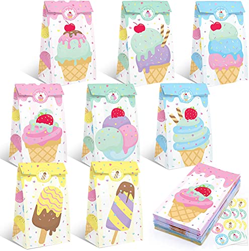 Ice Cream Party Favor Bags Ice Cream Popsicle Social Gift Bags for Summer Sprinkles Goodie Treat Bags Teenagers Themed Birthday Party Supplies Set of 24