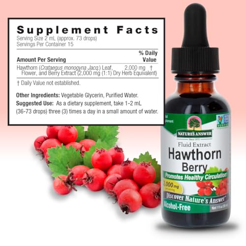 Nature&#39;s Answer Hawthorn Berry 1 Ounce Extract - Blood Circulation &amp; Cholesterol Support Supplement, Alcohol Free, Gluten Free, Preservative Free