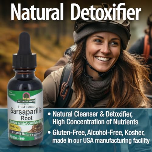 Nature&#39;s Answer Sarsaparilla Root Organic 1 Ounce Extract - Supports Liver Function, Detoxification, Cleanse Support - Alcohol-Free, Gluten-Free, Kosher, Made in USA
