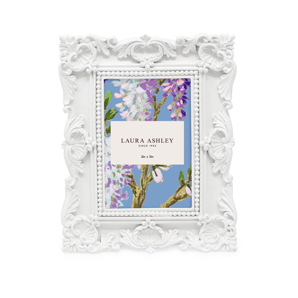 2x3 White Ornate Textured Hand-Crafted Resin Picture Frame with Easel, for Tabletop & Wall Display, Decorative Floral Design Home Décor, Photo Gallery, Art & More (2x3, White)