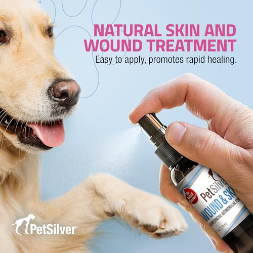 PetSilver Wound & Skin Spray - Dog Wound Spray, Hot Spot, Allergy Relief for Dogs, Itch Spray for Cats - Natural Skin Soother - Chelated Silver, Superior to Colloidal Silver - Made in USA - 4 fl oz