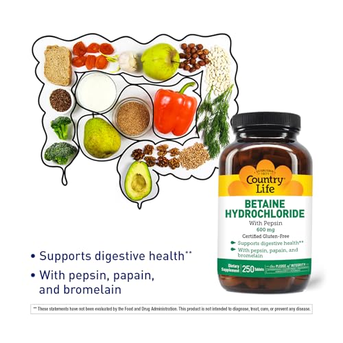 Betaine Hydrochloride with pepsin 600 mg - 250 Tablets