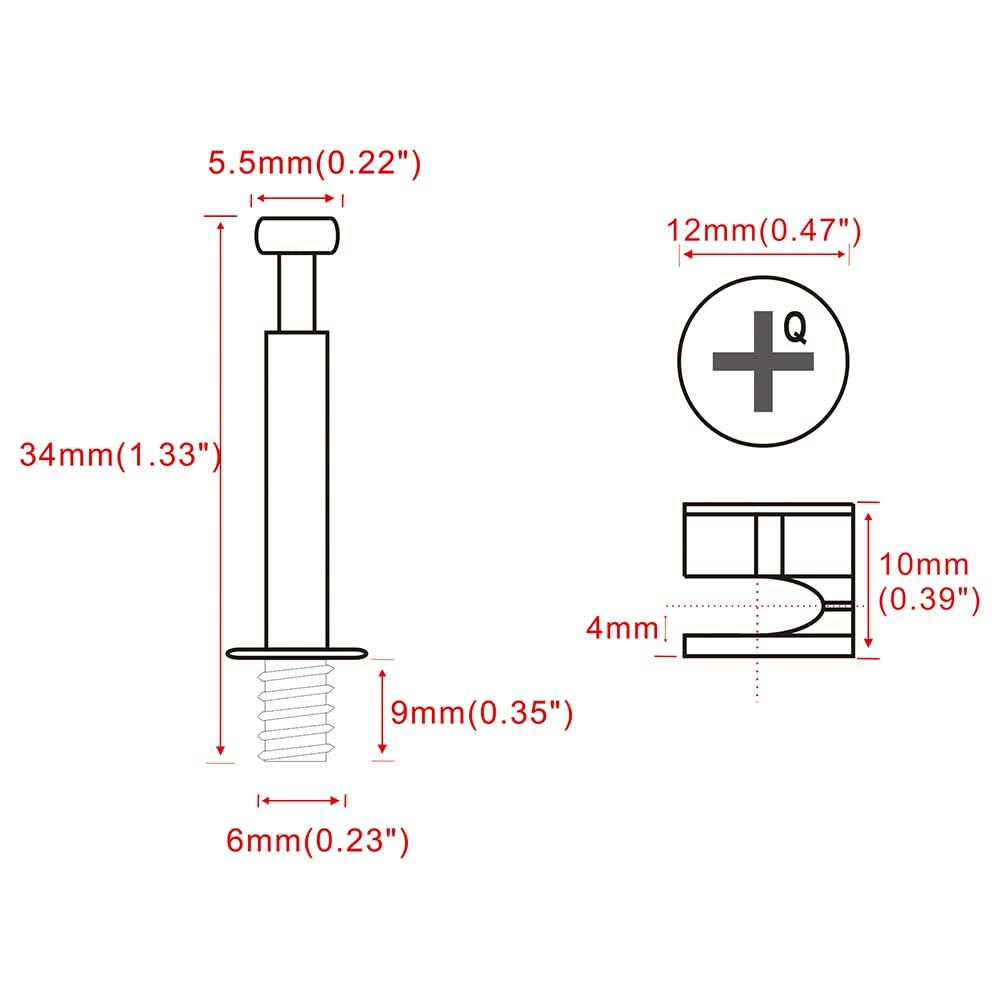 40 Sets Furniture Board Cam Fitting with Dowel, Cam Lock Nuts for Cabinet Drawer Dresser and Wardrobe Furniture Panel Connecting (Dowel M6x34mm, Cam Fitting ¢12x10mm)