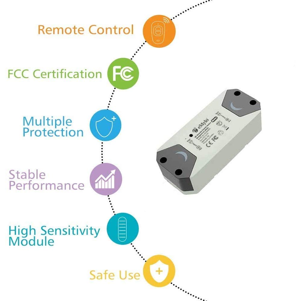 eMylo Smart RF Motor Controller Switch Relay Wireless Remote Control Switch 12V Motor Switch 433Mhz for Rolling Door, Electric Curtains/Locks, Water Pump, DC 5V-24V with 2 Transmitters (1 Pack)