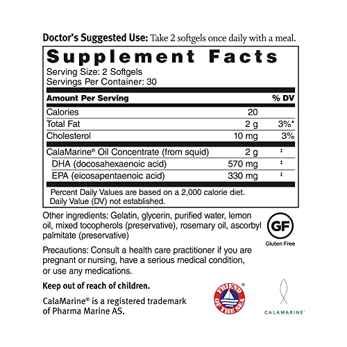 Clinical Grade CalaMarine Omega-3 Supplement with DHA and EPA for Brain, Heart, and Eye Health (60 softgels)