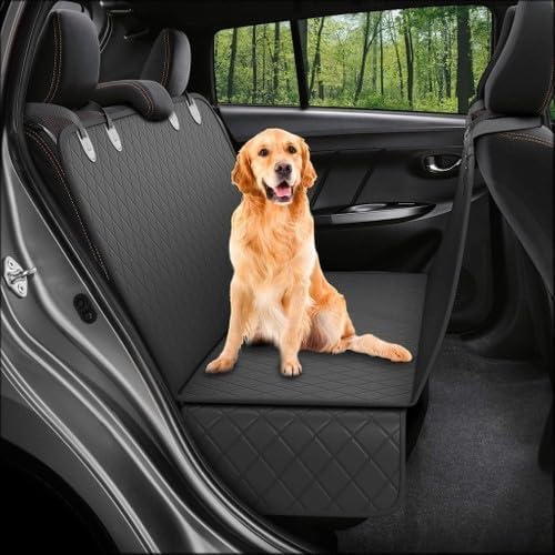 Dog Car Seat Cover for Back Seat, Waterproof Pet Hammock Protector, Durable Nonslip Seat Protection SUV Truck, Standard 53x56, Black