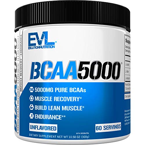 EVL BCAAs Amino Acids Powder - BCAA Powder Post Workout Recovery Drink and Stim Free Pre Workout Energy Drink Powder - 5g Branched Chain Amino Acids Supplement for Men - Unflavored Powder