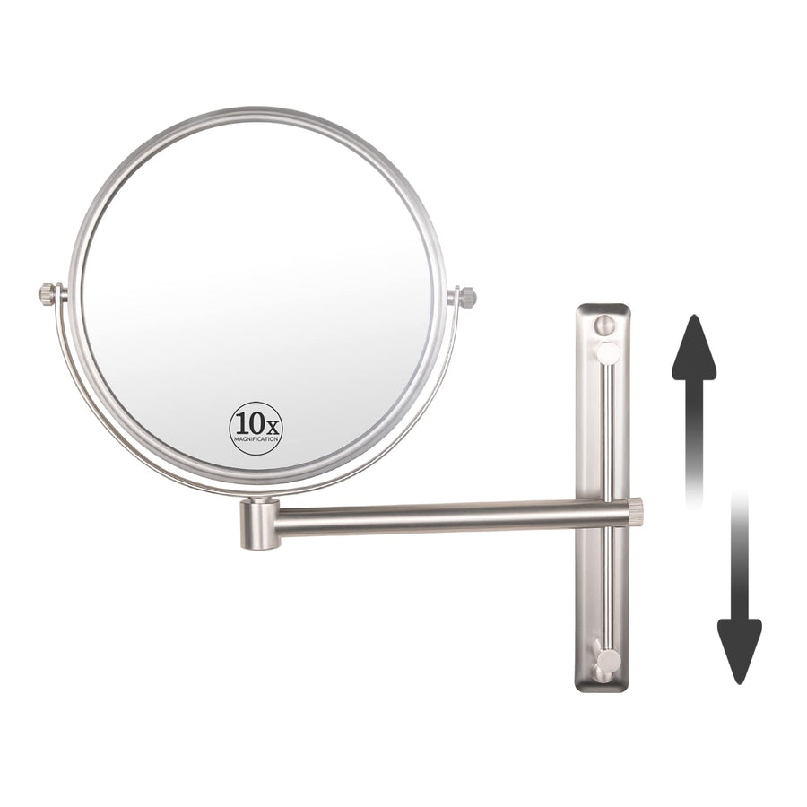 8 Inch Double-Side Wall Mounted Mirror Magnified 10x Makeup and Shaving Mirror Regular View and 10X Magnification, High Adjustable Nickel
