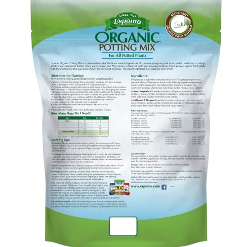 Organic Potting Soil Mix - All Natural Potting Mix For All Indoor & Outdoor Containers Including Herbs & Vegetables. For Organic Gardening, 8qt. bag. Pack of 1