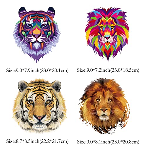 Iron On Transfer Patches for Clothing 4Pcs Colorful Lions Tiger Heat Transfers Sticker On Clothes for T-Shirt Jeans Applications