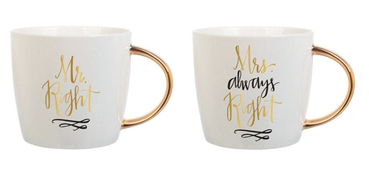 Slant Set of 2 Ceramic Coffee Mugs - Mr. Right &amp; Mrs. Always Right