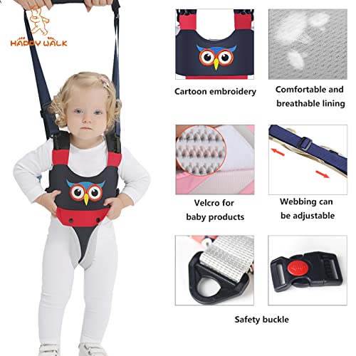 Handheld Baby Walking Harness Kids Walking Learning Helper for Boys Girls Adjustable Baby Walker Safety Harness Assistant Belt for Toddler Infant Child 7-24 Month (Dark Blue-Owl)