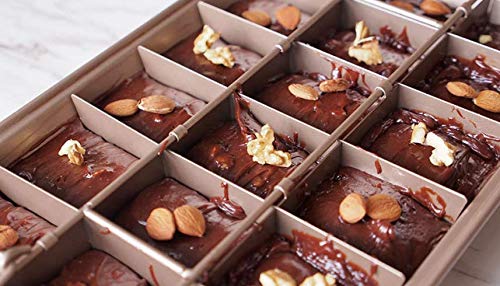 Non Stick Brownie Pans with Dividers Baking Pan with Built-In Slicer 18 Pre-slice Brownie Baking Tray Square Small Brownie Pan for Chocolates Candies and Cakes