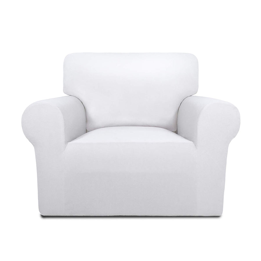 Super Stretch Chair Sofa Slipcover – Spandex Non Slip Soft Couch Sofa Cover, Washable Furniture Protector with Non Skid Foam and Elastic Bottom for Kids, Pets (Chair, White