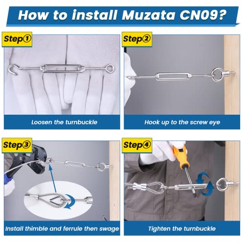 Muzata 5Pack M4 Hook and Eye Turnbuckle for Cable Wire 