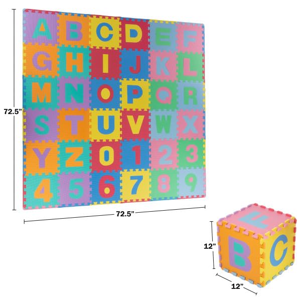 Kids' 96-Piece Foam Floor Alphabet and Numbers Puzzle Play Mat for Babies and Toddlers - Interlocking Tile Game by Trademark Games (Multicolored)
